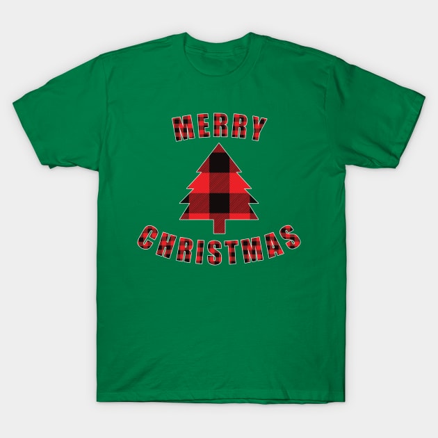 Merry Christmas Red Buffalo Plaid Christmas Tree T-Shirt by DPattonPD